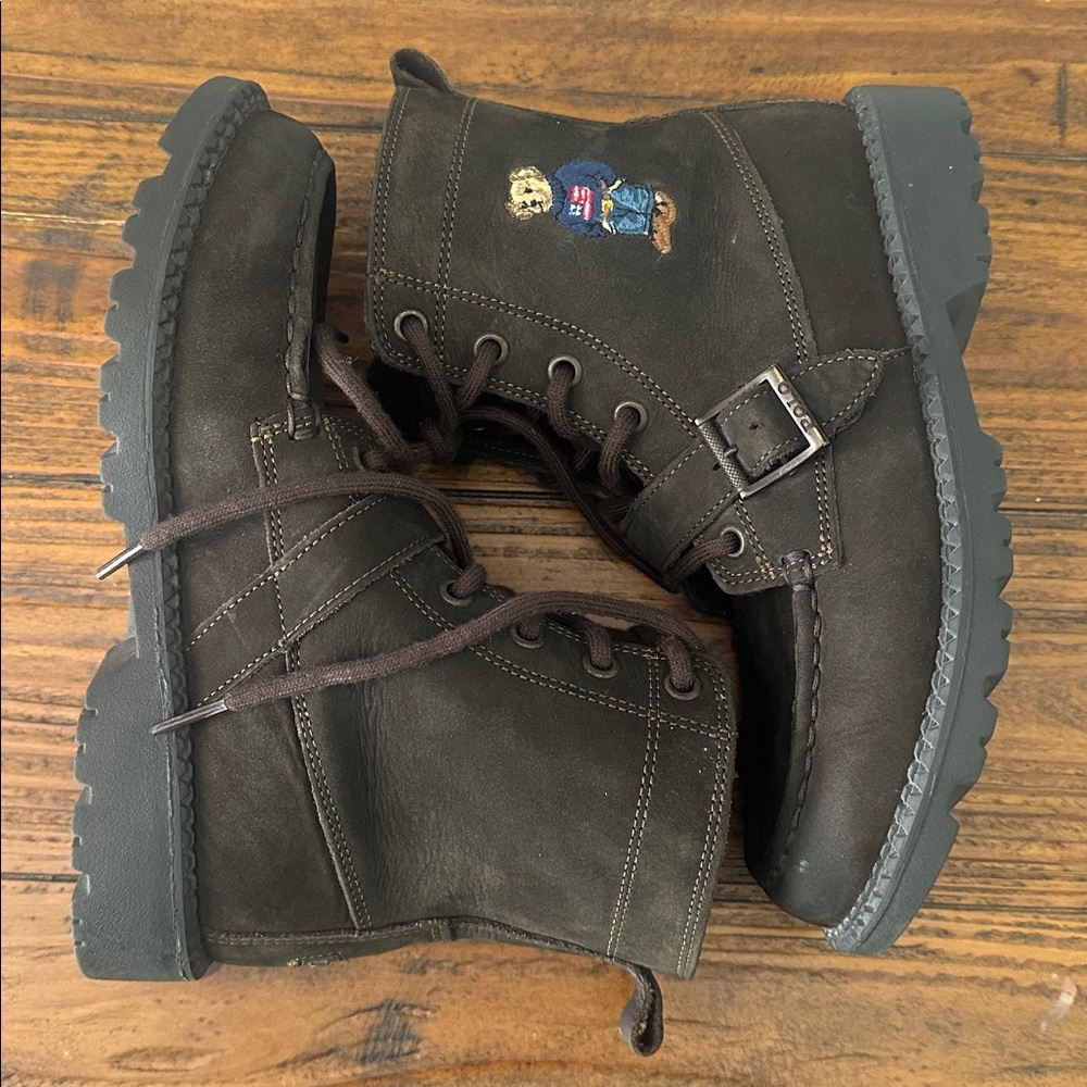 POLO Ralph Lauren Ranger Embroidered Polo Bear Brown Lace up Suede Boot Size 3 - Picture 3 of 16